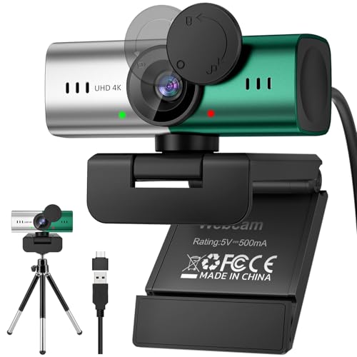 4K Webcam for PC with Mic PDAF Autofocus, USB Web Camera for Desktop Laptop - color: Silver green