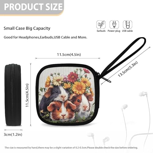 Earphone Earbud Carrying Case Holder for Wired Earbuds, Bluetooth Headset, Wall Charger Adapter, USB Cable, Cell Phone Accessories - Guinea Pig Daisy - color: Guinea Pig and Daisy