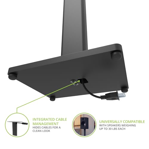Kanto ST34 34” Universal Floor Speaker Stands for Bookshelf Speakers up to 30 lbs | Improved Sound | Hidden Cable Management | Timeless Design, | Pair | Black Steel w/Black MDF Base - size: 34 Inches- Black