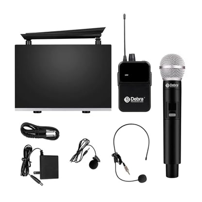 D Debra Wireless Microphone System UHF UBR-102 with Cordless Handheld Lavalier Headset Mics, 260ft Range, Suitable for Church, Lectures, Karaoke, Weddings, DJ, and Bars (1 Handheld & 1 Bodypack) - size: 1 Handheld & 1 Bodypack