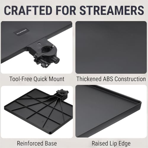 Microphone Stand Tray 10.6x8.1in Microphone Stand Plastic Tray Black | Color Box ABS Plastic Adjustable Clamp-On for Live Streaming Concert Karaoke