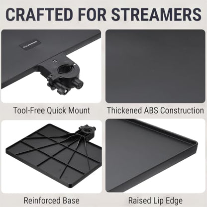 Microphone Stand Tray 10.6x8.1in Microphone Stand Plastic Tray Black | Color Box ABS Plastic Adjustable Clamp-On for Live Streaming Concert Karaoke