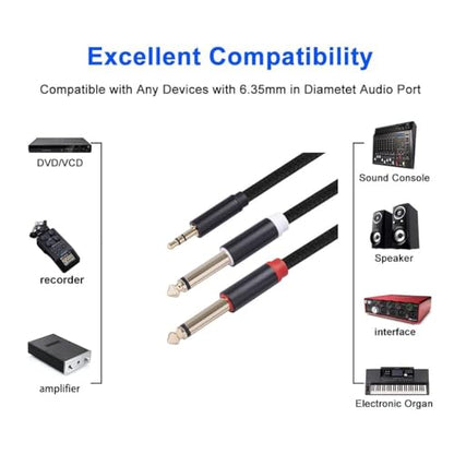 (6.6 FT) 3.5mm 1/8 TRS to Dual 6.35mm 1/4 TS Mono Breakout Cable Y Splitter Stereo Cord Adapter Compatible with iPhone, iPod, Computer Sound Card, CD Player, Multimedia Speaker, Home Stereo System - color: 6.6 FT