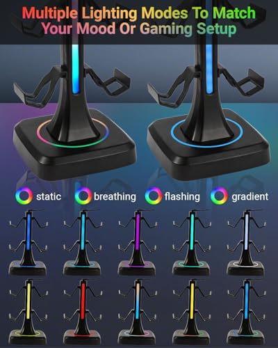 Controller Headset Stand for PS5, Xbox, Switch | 10 RGB light modes,Universal compatibility,360° rotatable headphone holder,Stable,Scratch protection,Easy assemble,Gamer gift