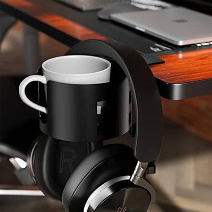 Upgraded Large Desk Cup Holder Clamp, OOKUU Anti-Spill Table Cup Holder, Metal Office & PC Gaming Desk Accessories, Compatible with Universal Cup, Bottles, Pencil Holder (Black) - color: Black, size: 3.95 inch