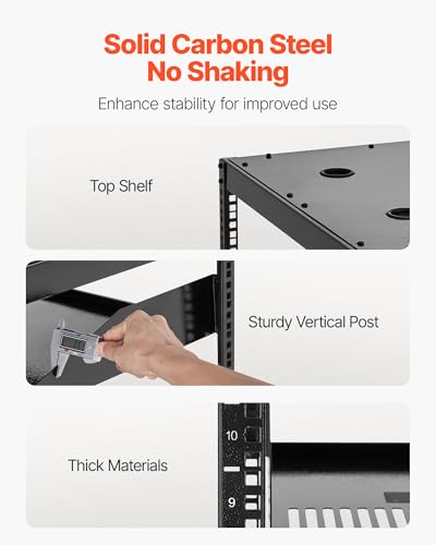 VEVOR 10U Server Rack, Open Frame Network Rack,4-Post Floor Standing or Wall Mounted, Includes 2PCS Vented 1U Rack Shelves & Mounting Hardware, Computer Wall Rack for 19" IT/AV Equipment - size: 10U Server Rack