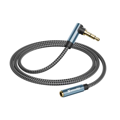 3.5mm Headphone Extension Cable 6FT Right Angle 3.5mm Male to Female Stereo Audio Extension Cable/90 Degree Right Angle Aux Cable for Smartphones, Tablets, Media Players