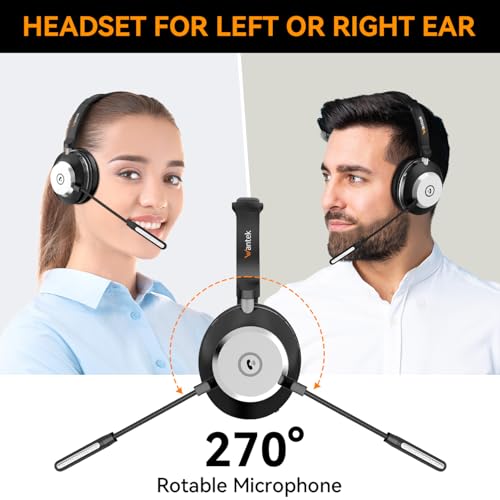 Wantek Bluetooth Headset with USB Dongle for Computer, Single-Ear Wireless Headset with Noise Cancelling Microphone for Office & Truckers, Bluetooth V5.3 with Mute Button for Work