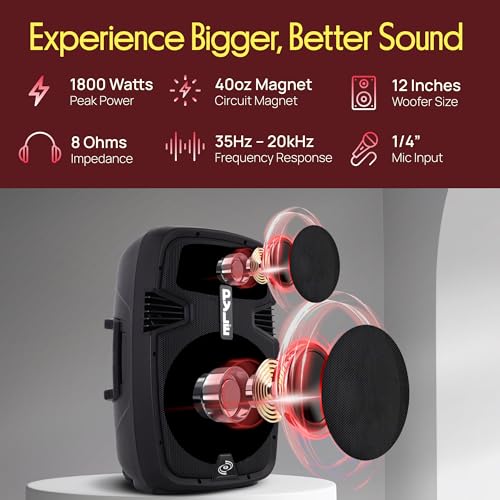 Wireless Portable PA Speaker System - 1800W High Powered Bluetooth Compatible Active + Passive Pair Outdoor Sound Speakers w/ USB SD MP3 AUX - 35mm Mount, 2 Stand, Microphone, Remote - Pyle PPHP1249KT - size: 12 in