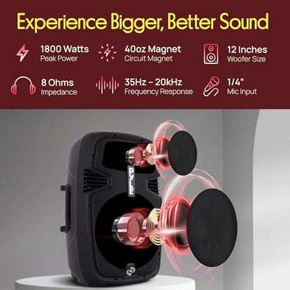 Wireless Portable PA Speaker System - 1800W High Powered Bluetooth Compatible Active + Passive Pair Outdoor Sound Speakers w/ USB SD MP3 AUX - 35mm Mount, 2 Stand, Microphone, Remote - Pyle PPHP1249KT - size: 12 in