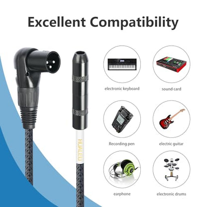 1FT Right Angle XLR Male to 1/4 TRS Mini Jack Adapter Cable,6.35 mm 1/4 Female to Right Angle 3Pin-XLR Male Cable for Mixer, Audio Player, Power amplifier-1Pack