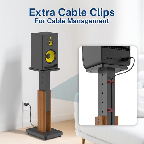 18"-28" Height Adjustable Studio Monitor Stands Pair for Yamaha/Presonus/KRK/JBL/ADAM Audio/Mackie/Edifier Studio Monitors Speaker Stand- Heavy Duty Wood Studio Monitor Floor Stands for Surround Sound