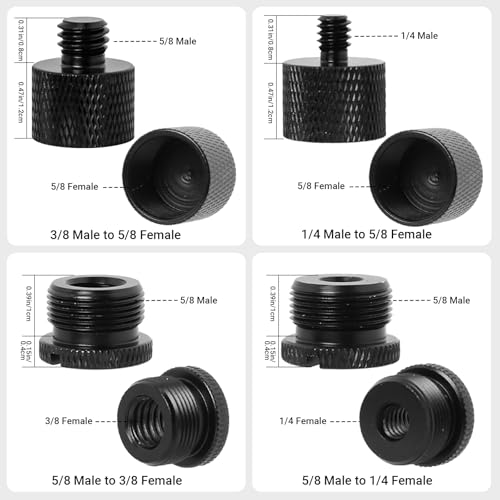 8Pcs Mic Stand Adapter,Screw Thread Adapter Set for Microphone,5/8 Female to 3/8 Male and 3/8 Female to 5/8 Male, 5/8 Female to 1/4 Male and 1/4 Female to 5/8 Male Adapters(Black)