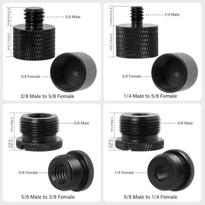 8Pcs Mic Stand Adapter,Screw Thread Adapter Set for Microphone,5/8 Female to 3/8 Male and 3/8 Female to 5/8 Male, 5/8 Female to 1/4 Male and 1/4 Female to 5/8 Male Adapters(Black)