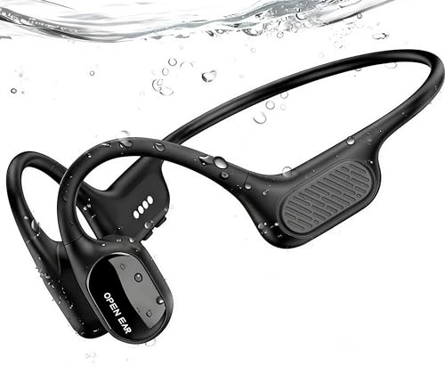 Swimming Headphones, IP68 Waterproof Bone Conduction Headphones,Open Earphones 32GB Memory with Bluetooth Sport Headsets for Swimming Pool Running Cycling-Black