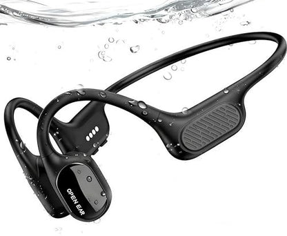 Swimming Headphones, IP68 Waterproof Bone Conduction Headphones,Open Earphones 32GB Memory with Bluetooth Sport Headsets for Swimming Pool Running Cycling-Black