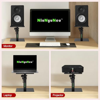Studio Monitor Stands Monitor Speaker Stands 11.6"-18" Flat Base | Set of 2, Desktop Speaker Stands, Height Adjustable, Stable Base