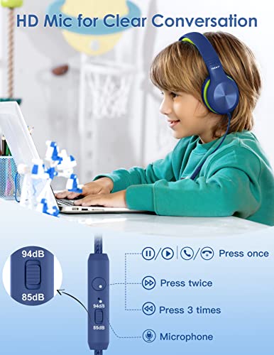 Nabevi Headphones for Kids for School, Kids Headphones with Microphone, Sharing Function, 85dB/94dB Safe Volume Limit, HD Sound, Over Ear Kid Headphone for School, On-line Study, Travel, DarkGreen - color: DarkGreen