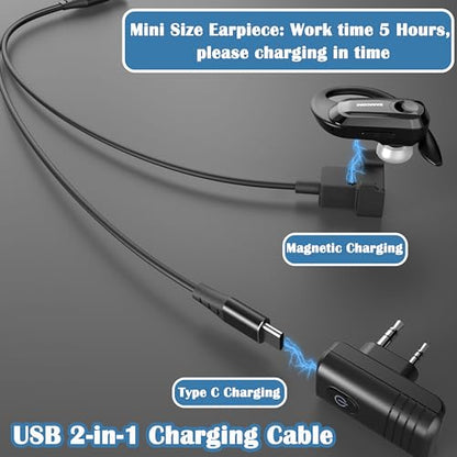 SAMCOM Wireless Earpiece with 2 Pin Dongle for FPCN30A/FPCN10A 2-Way Radios | BTEAR-02 Wireless Headset with PTT Microphone for K Plug Walkie Talkie, for School Retail Hotel Business (Radios Not Include)