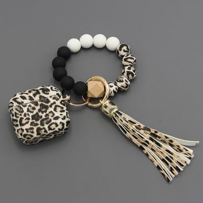 Case Compatible with AirPods 4 Case,Soft Silicone Cover with Bracelet Lanyard and Keychain, Cute Wireless Charging Protective Case for Apple AirPods 4th for Women and Men (Leopard) - color: Leopard