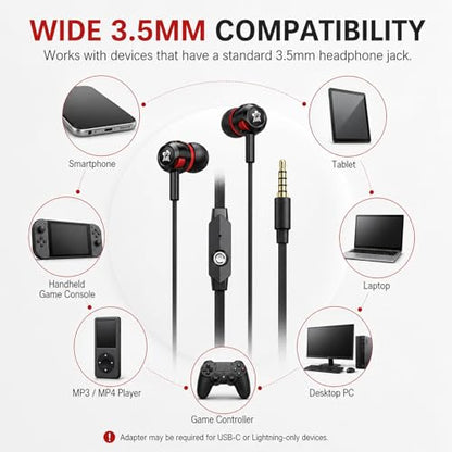 Rosmas Wired Earbuds in-Ear Headphones with Microphone, 3.5mm Jack Corded Earphones Stereo Bass Earbuds, S/M/L Soft Silicone Tips Compatible with iPhone Android Laptop iPad MP3(White) - size: White –– Standard