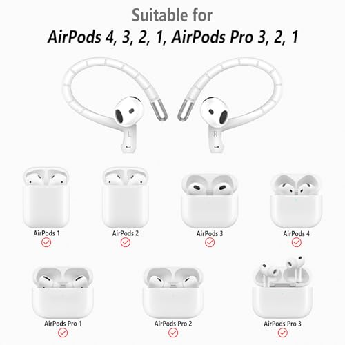 RunChao Anti-Slip EarHooks for Air Pods 4, 3, 2, 1, Pro 3, Pro 2, Pro Ear Hooks, Soft Anti-Loss Sports Earbuds Case Cover (White)