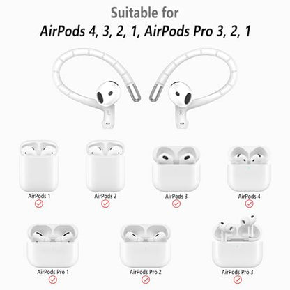 RunChao Anti-Slip EarHooks for Air Pods 4, 3, 2, 1, Pro 3, Pro 2, Pro Ear Hooks, Soft Anti-Loss Sports Earbuds Case Cover (White)