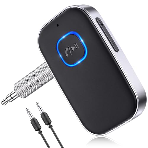 COMSOON Bluetooth Receiver for Car, 3.5mm AUX Bluetooth Car Adapter | Noise Cancelling, Wireless Audio Receiver for Home Stereo/Wired Headphones, Hands-Free Call, 16H Battery Life, Black+Silver - color: Black+Silver