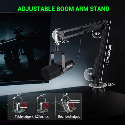 Dynamic Microphone, XLR/USB Podcast Recording PC Microphone for Vocal Voice-Over Streaming, Studio Metal Mic with Mute, Headphone Jack, Monitoring Volume Control, with Boom Arm (SL40+) - style: SL40 with Boom Arm