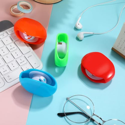 4 Pack Automatic Roll Earphone Cable Cord Winder Wrap Headphone Holder Retractable Cord Organizer for USB Cables, Headphone Cable, Data Charging Cable Tangle
