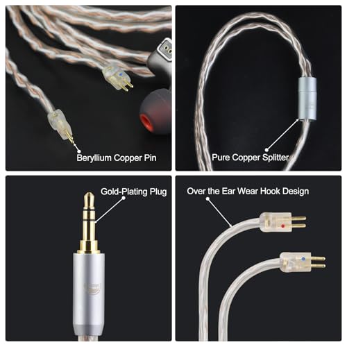 0.78 2PIN to 3.5mm 4 Core Upgraded Replacement Earphones Cable IEM Cable for Astell&Kern Diana/Final A3000/A4000/A5000 64 Audio U12t/U18t IEMs 3.94FT