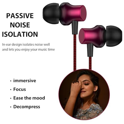 ASKUBSKU Wired Headphones Earbud for School Laptop PC Chromebook, Black Red | Noise Isolating Ear Buds with 3.5mm Plug in Audio Jack Microphone HiFi Stereo Clear Call Corded Earphones for Kindle Fire