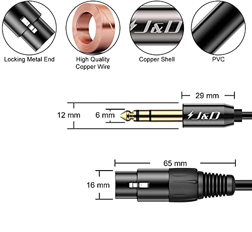 J&D XLR Female to 1/4 Inch 6.35mm TRS Stereo Jack Cable, XLR to Quarter inch Balanced Signal Interconnect Patch Cord for Speaker Condenser Mic Guitar Mixer AMP, 9 Feet - size: 9 Feet