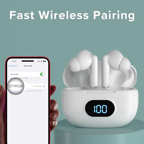 Coby True Wireless Earbuds with LCD Battery Readout Charging Case, Mini Bluetooth in-Ear Headphones with Built-in Mic, Lightweight Design, Noise-Isolating and Secure Fit, 10-Hour Playtime, White - color: White