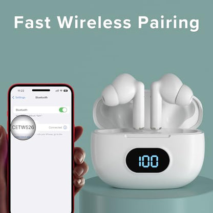 Coby True Wireless Earbuds with LCD Battery Readout Charging Case, Mini Bluetooth in-Ear Headphones with Built-in Mic, Lightweight Design, Noise-Isolating and Secure Fit, 10-Hour Playtime, White - color: White