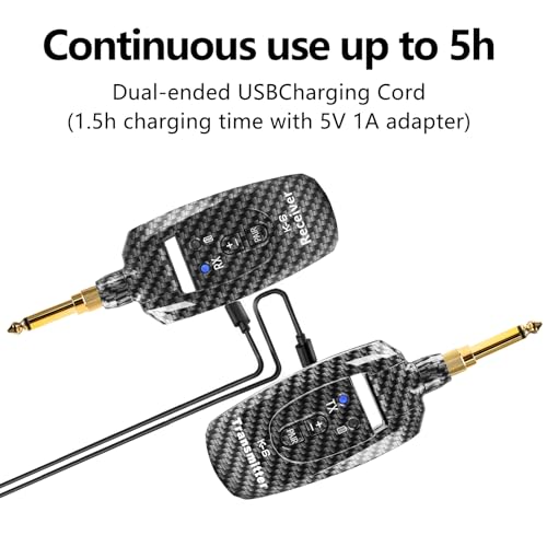 Wireless Guitar System 2.4GHz 2 Modes, 250° Rotatable (K6) | Wireless Guitar Transmitter Receiver, Automatic Pairing, for Guitar Bass, Violin, Keyboard, Over 30m/100 Feet, Carbon Fiber - color: Carbon Fiber
