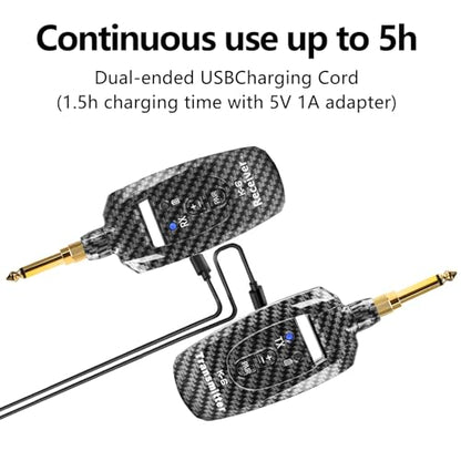 Wireless Guitar System 2.4GHz 2 Modes, 250° Rotatable (K6) | Wireless Guitar Transmitter Receiver, Automatic Pairing, for Guitar Bass, Violin, Keyboard, Over 30m/100 Feet, Carbon Fiber - color: Carbon Fiber