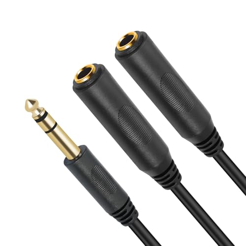 6.35mm 1/4 inch Male Plug Stereo to 2 Dual 1/4 "TRS Female Jack Connector Audio Speaker Cable, Y Splitter Adapter Cable (20CM / 8Inch) - size: 6.35M-TRS-2x6.35F