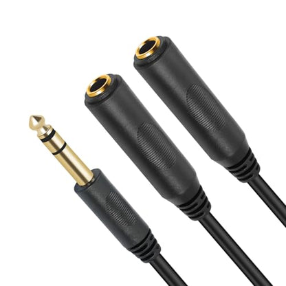 6.35mm 1/4 inch Male Plug Stereo to 2 Dual 1/4 "TRS Female Jack Connector Audio Speaker Cable, Y Splitter Adapter Cable (20CM / 8Inch) - size: 6.35M-TRS-2x6.35F