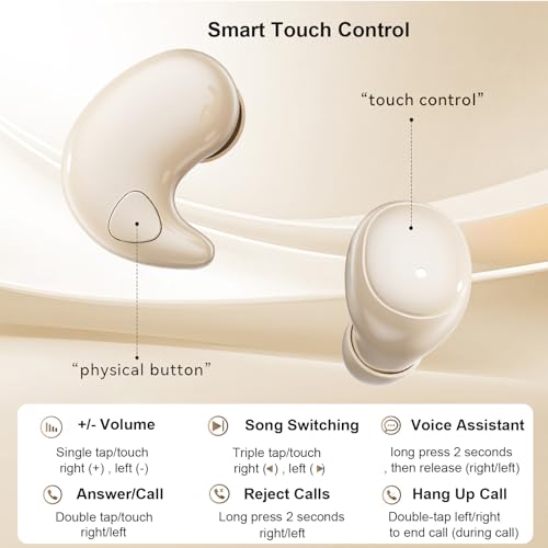 2-Pack Sleep Earbuds for Sleeping, Noise Cancelling Bluetooth Headphones for Side Sleepers with Charging Case, Small Mini Invisible Wireless Ear Buds for Small Ear Canals - color: Beige