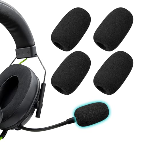 SOULWIT 4Pcs Mic Cover for Razer BlackShark V2/V2 Pro/V2 X/V3/V3 Pro/V3 X, Barracuda X, Kaira/Kaira Pro/Kaira X, Kraken V3 Pro Headsets, Protective Mic Foam Cover Pop Filter Windscreen - Black