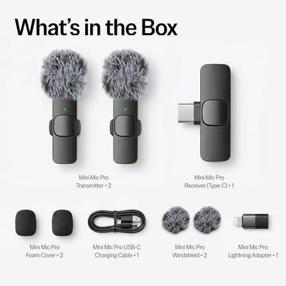 Mini Mic Pro (Latest Model – #1 Microphone for iPhone & Android, Wireless Mini Microphone, Clear Voice, Noise Cancelling, Lavalier Mic for TikTok, YouTube & Interviews - style: All iPhones & Androids (USB-C + Lightning)