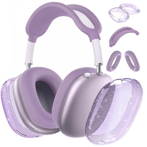 for AirPods Max case Cover,Anti-Scratch Ear Pad Case Cover/Ear Cups Cover/Headband Cover for AirPods Max. Clear Soft TPU and Silicone,Skin Scratch Proof. - color: 3PC-Glitter Purple