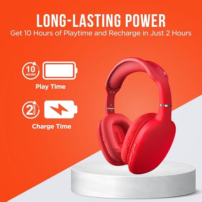 HyperGear Over-Ear Headphones - Wireless Bluetooth Headphones with Noise Isolation, Built-in Mic, Soft Memory Foam Cups for All-Day Comfort, Red - color: Red
