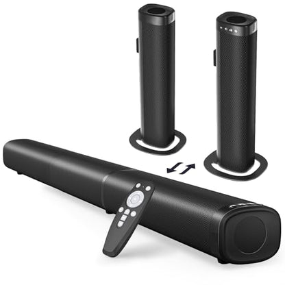Puriom Sound Bar for Smart TV, 100W Sound Bar with Bluetooth 5.3/ARC/Opt/AUX Connect, 2-in-1 Detachable Home Soundbar, Home Theater Speaker & Bass Effect, for TV/PC/Projectors