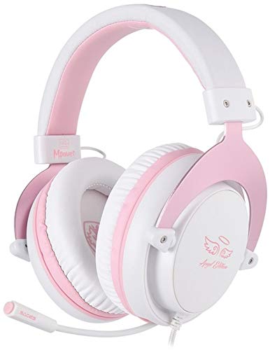 SADES MPOWER Stereo Gaming Headset for PS4, PC, Mobile, Noise Cancelling Over Ear Headphones with Retractable and Flexible Mic & Soft Memory Earmuffs for Laptop Nintendo Switch Games-Angel Edition - color: White, Light Pink