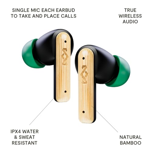 House of Marley Little Bird True Wireless Earbuds, Touch Controls, Built-in Mic, 24 Hours Playtime with Case, USB-C Quick Charge, Sustainable Materials, Movie and Gaming Mode, Black | Earphones with integrated microphone, 24 hours of battery life, In-ear