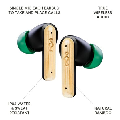 House of Marley Little Bird True Wireless Earbuds, Touch Controls, Built-in Mic, 24 Hours Playtime with Case, USB-C Quick Charge, Sustainable Materials, Movie and Gaming Mode, Black | Earphones with integrated microphone, 24 hours of battery life, In-ear