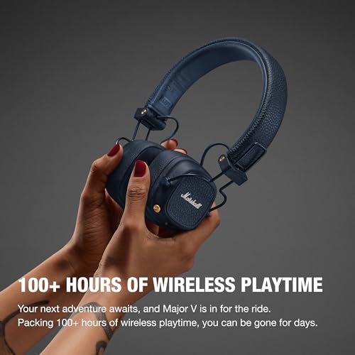 Marshall Major V Wireless On-Ear Bluetooth Headphones - 100+ Hr Playtime | Detachable Audio Cable | Microphone for Calls | Lightweight, Foldable Design for Travel - Midnight Blue - color: Midnight Blue