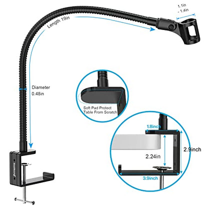 ZealSound Microphone Stand Gooseneck 19”, Flexible Clamp-On Desktop Mic Stand with 360° Adjustable Arm, 3/8" to 5/8" Adapter, Heavy-Duty Desk Mount, for Podcasting, Streaming, Podium & Public Speaking - size: 19 inch